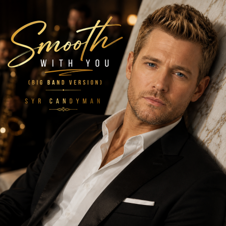 Smooth with you Big Band Version album art - man in suit with open collar leaning on marble pillar