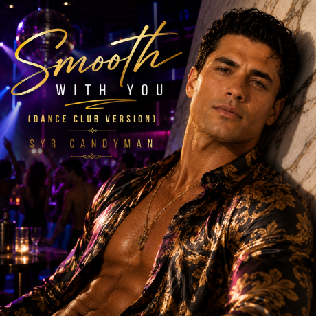 Smooth With You Dance Club Version album art - make in metallic damask shirt leaning on a marble column in a night club