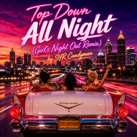 Top Down All Night album cover 3 women in convertible heading into a city at sunset