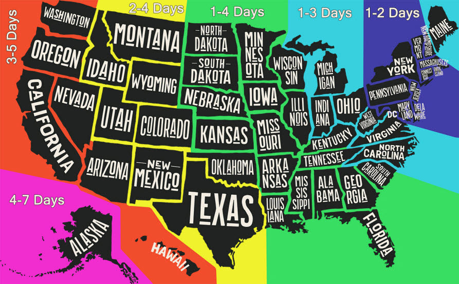 Map of US with transit segments